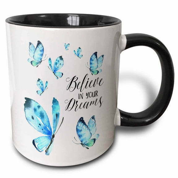 3drose, Blue Butterflies Dream, 11oz Two-tone Black Mug