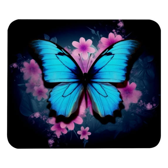 Blue Butterflies Flower Mouse Pad, Square Mouse Pads for Wireless Mouse, Non Slip Rubber Base Mouse Pads for Computers Laptop Office Desk Accessories, 8.3x9.8in