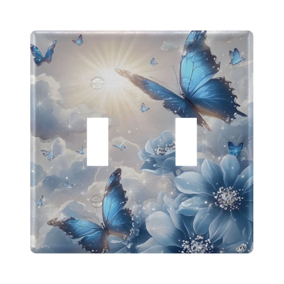 Blue Butterflies Flowers Clouds Light Switch Cover Electrical Outlet Cover Replaceable Wall Plates 2-Gang