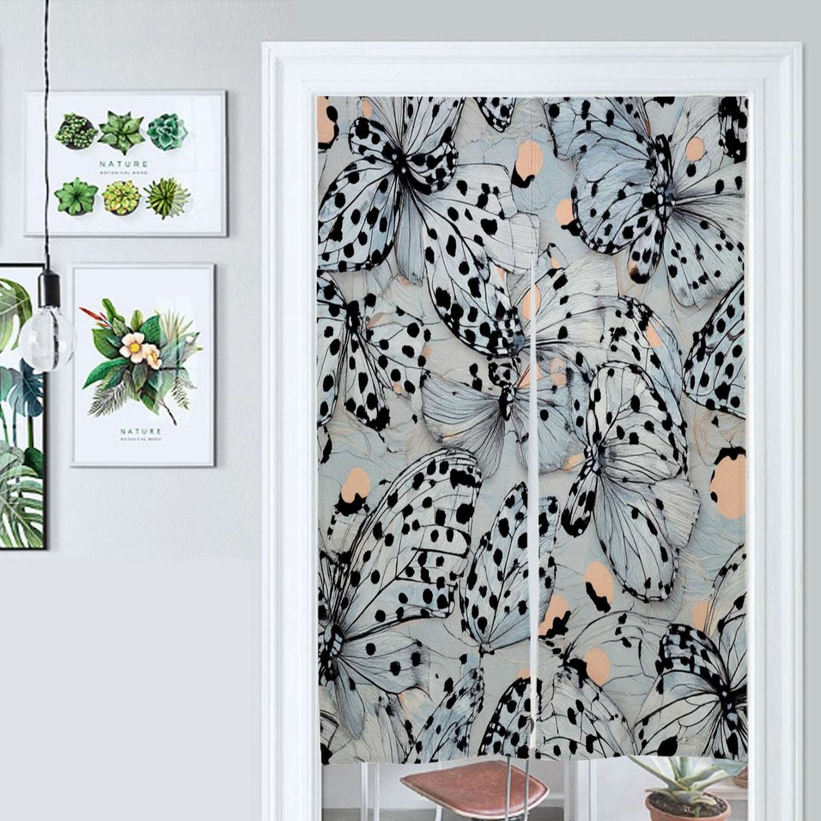 Blue Butterflies Patterned Background Door Curtain Nordic Living Room