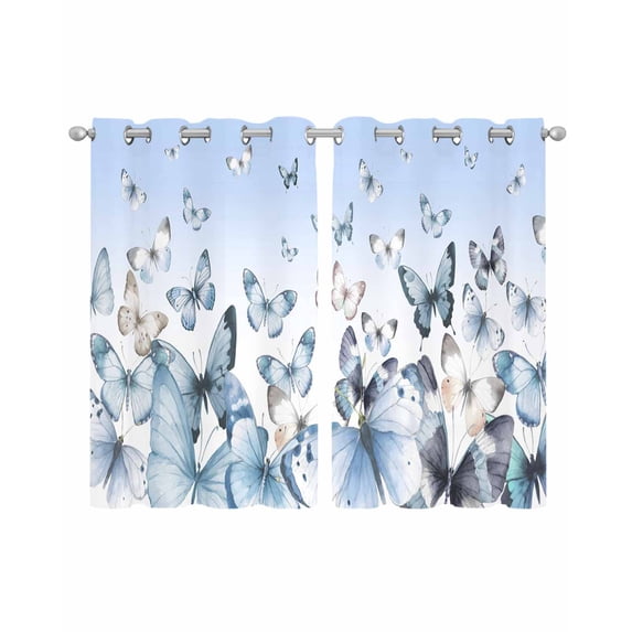 Blue Butterflies Sheer Curtains 39 Inch Length 2 Panels Set for Living Room/Bedroom, Elegant Pastoral Watercolor Kitchen Curtains Grommet Semi-Sheer Curtains Drapes Window Treatments 27.5"x39"x2
