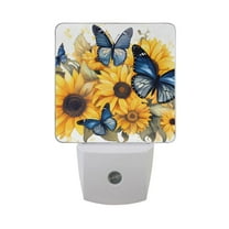 Blue Butterflies in Sunflowers Night Light LED Dusk to Dawn Auto Sensor Night Lamp Plug-in Nightlight for Bedroom Hallway Kitchen 2 PCs