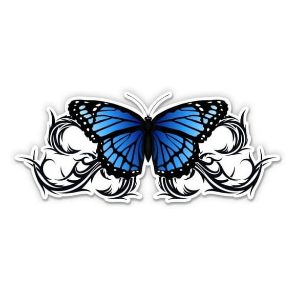 Blue Butterfly - 5" Vinyl Sticker - For Car Laptop I-Pad - Waterproof Decal