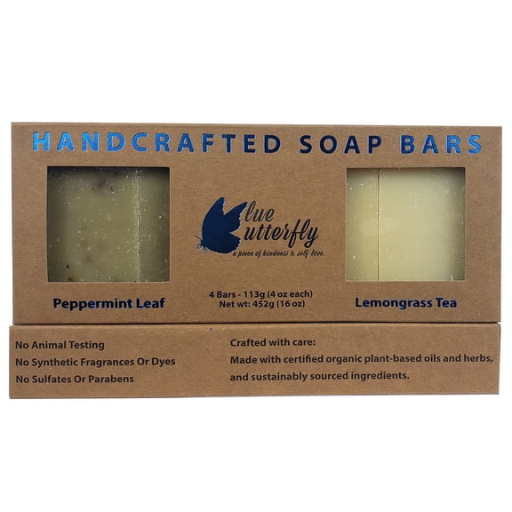 Blue Butterfly All-Natural Soap, Gift Set, 2 Peppermint , 2 Lemongrass.