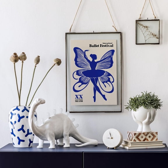 Blue Butterfly Ballerina Boho Dance Studio Art Unframed Paper Print