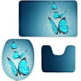 thumbnail image 1 of Blue Butterfly Bath Rug Set Bathroom Rugs Contour Mat Lid Toilet Cover Gift, 1 of 5