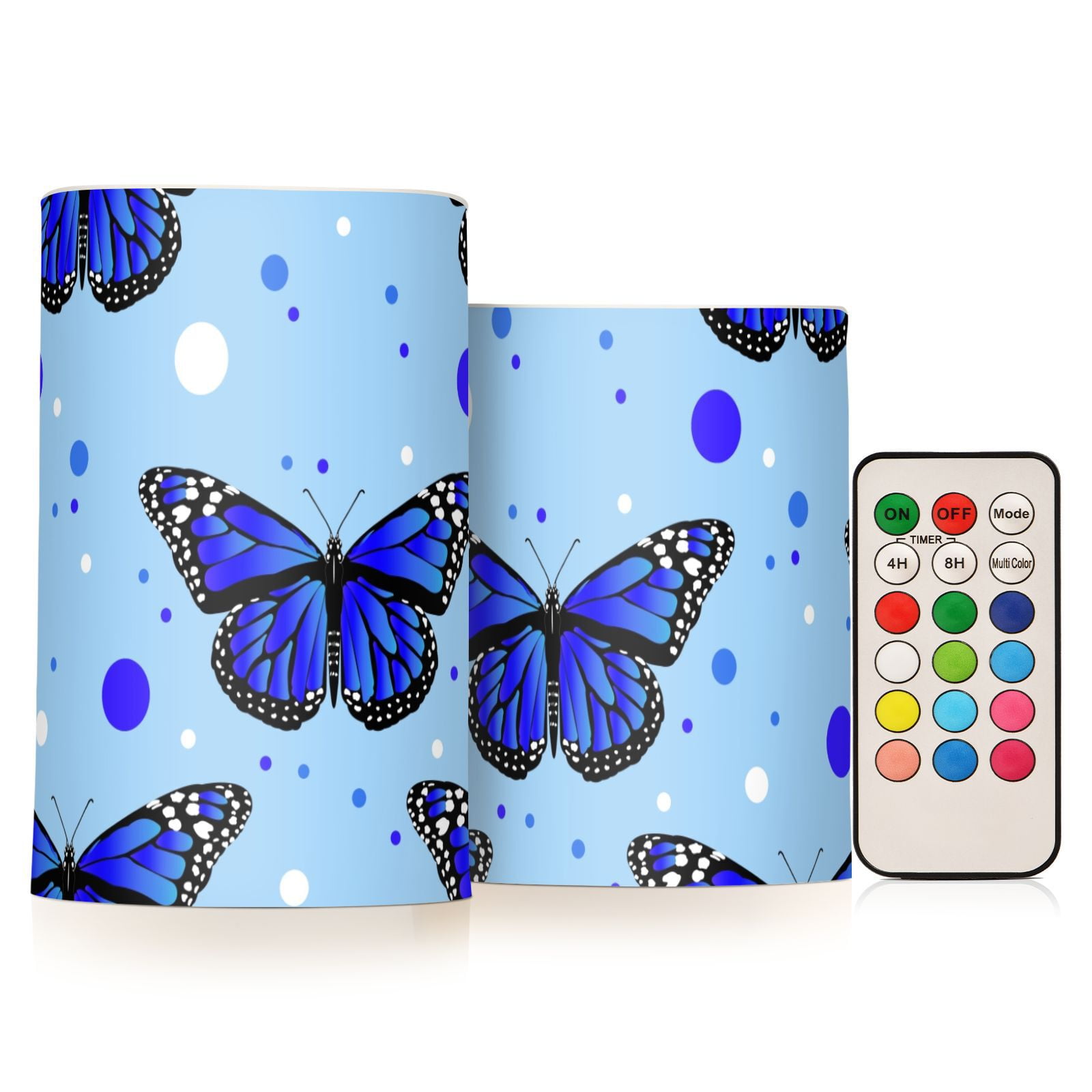 Blue Butterfly in Blue 2 PCS LED Flickering Flameless Candles with Remote Control Realistic 3D Wick LED Window Candles Sets for Wedding Table Home Decoration Gifts