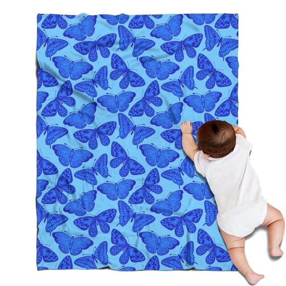 Blue Butterfly Blue Pattern Blanket,Comfortable Soft Flannel Throw Blanket,All Season,Warm Lightweight Blankets for Sofa Bed Couch Living Room Chair,30"x40"