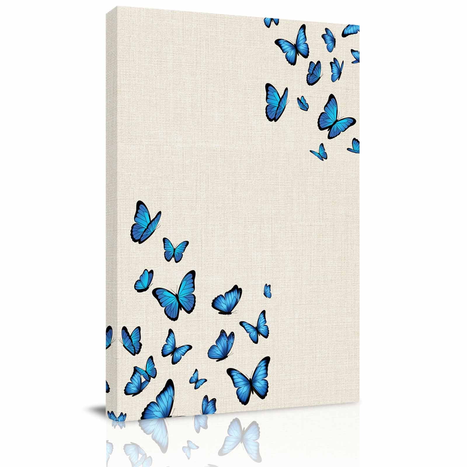 Blue Butterfly Canvas Wall Art for Living Room, Retro Farmhouse Vintage ...