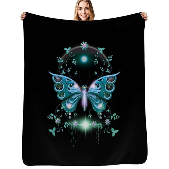 Blue Butterfly Checkerboard Flannel Blanket Warm Soft Bedding Throws Winter Camping Chair Sofa Bed