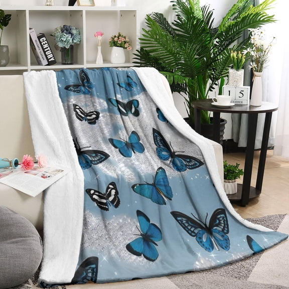 Blue Butterfly Cloud Pattern Blanket,Comfortable Soft Flannel Throw Blanket,All Season,Warm Lightweight Blankets for Sofa Bed Couch Living Room Chair,60"x80"