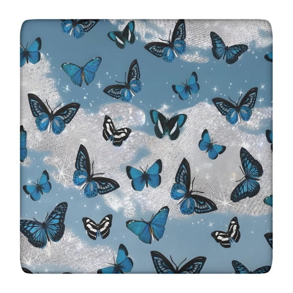 Blue Butterfly Cloud Pattern Square Fitted Tablecloth with Elastic Edge,Square Table Cover,Washable Elastic Table Cover for Home Kitchen Party Decor 36"x36"