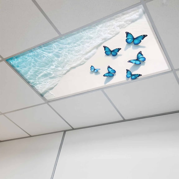 Blue Butterfly Coastal Magnetic Fluorescent Light Covers for Ceiling Lights 2x4Ft, Summer Beach Ocean Nautical Office Classroom Kitchen Drop Ceiling Light Covers Lighting Filters Shade Panel 1 Pack