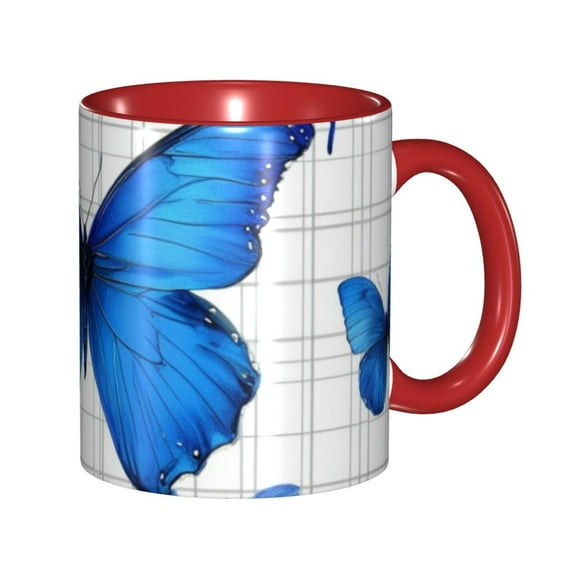 Blue Butterfly Coffee Mug Fun Custom Ceramic Mugs 11oz Red