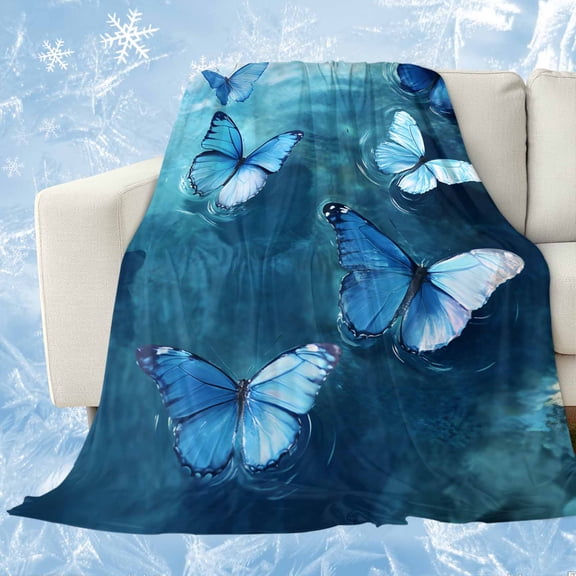 Blue Butterfly Cooling Blanket, Lightweight Breathable Summer Throw Blanket with Double Sided Cold Effect, Modern Elegant Water Ripples Picnic Beach Blankets Bed Sheet for Hot Sleepers 30"x40"