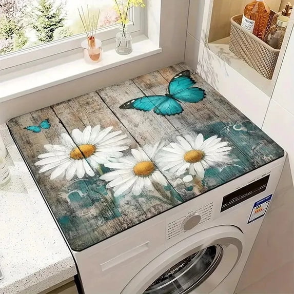 Blue Butterfly & Daisy Drain Mat Absorbent Non-Slip Washing Machine ...
