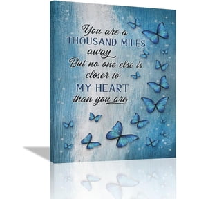 Blue Butterfly Decor Wall Art Memorial Pictures Motivational Decor Flower Canvas Painting Butterfly Decorations Framed Artwork for Bedroom 12"x16"