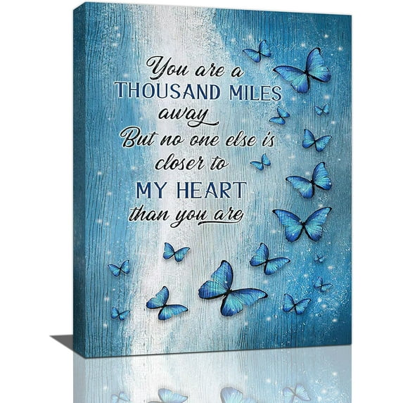 Blue Butterfly Decor Wall Art Memorial Pictures Motivational Decor Flower Canvas Painting Butterfly Decorations Framed Artwork for Bedroom 12"x16"