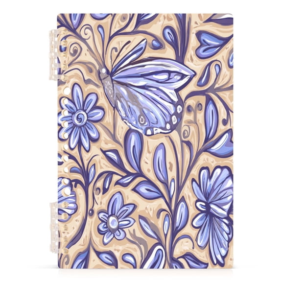 Blue Butterfly Design A5 8.3x5.7in PP Notebook, Adjustable Rings, 60 Sheets, Diary or Journey Note