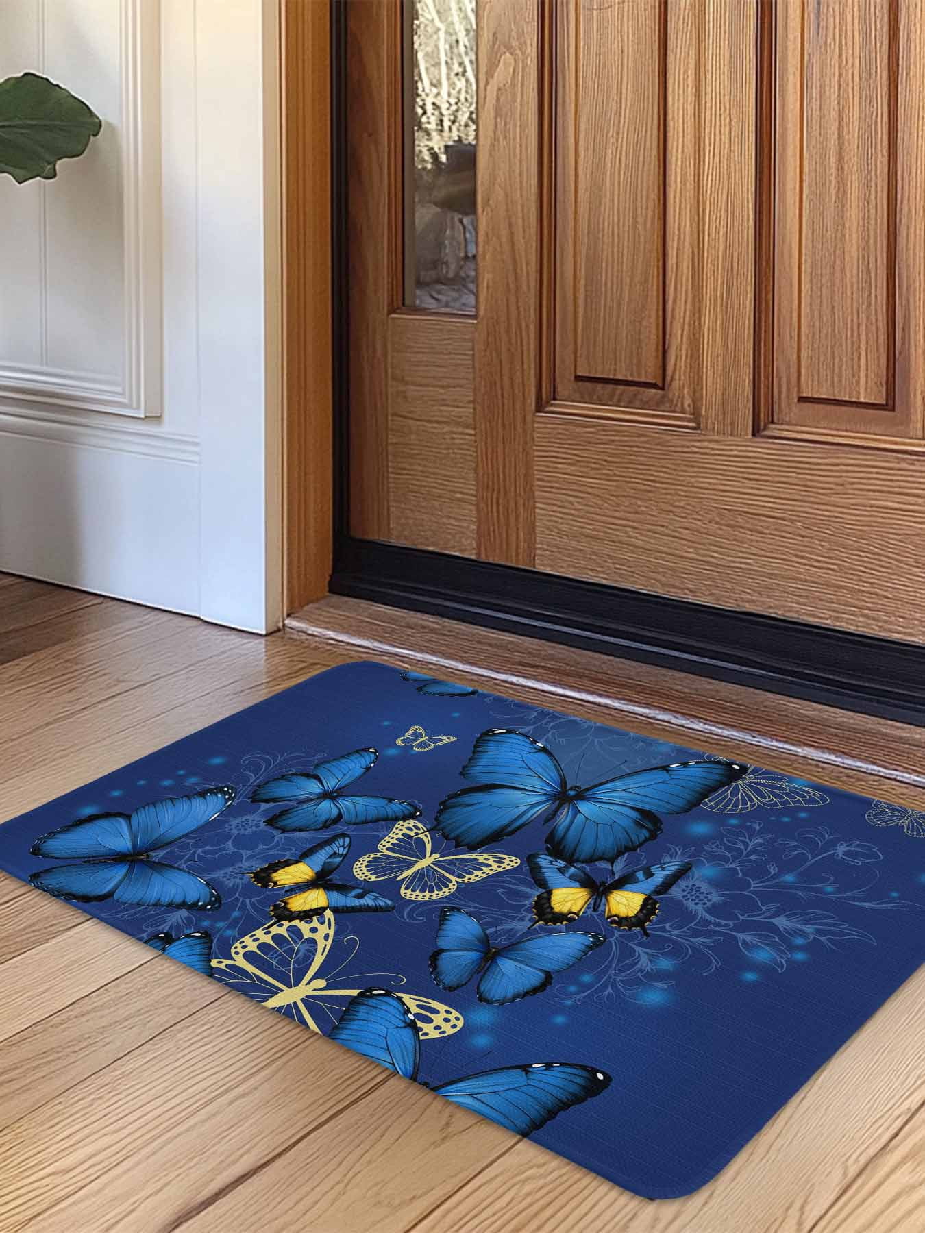 Blue Butterfly Door Mat Indoor Outdoor Entrance, Non Slip Small Rug for ...