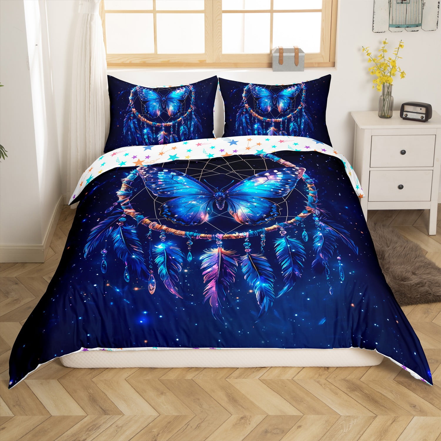 Blue Butterfly Duvet Cover Set Dream Catchers Bedding Sets s,Boho