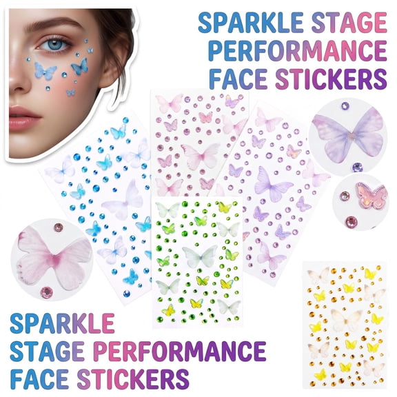 Blue Butterfly, Face Gem 4.7 Inch Self-Adhesive Crystal Rhinestone, Translucent 3D Butterfly Decals for Rave Festival Outfit, Scrapbooking, Phone Case Decor, Blue Fairy Theme, 1