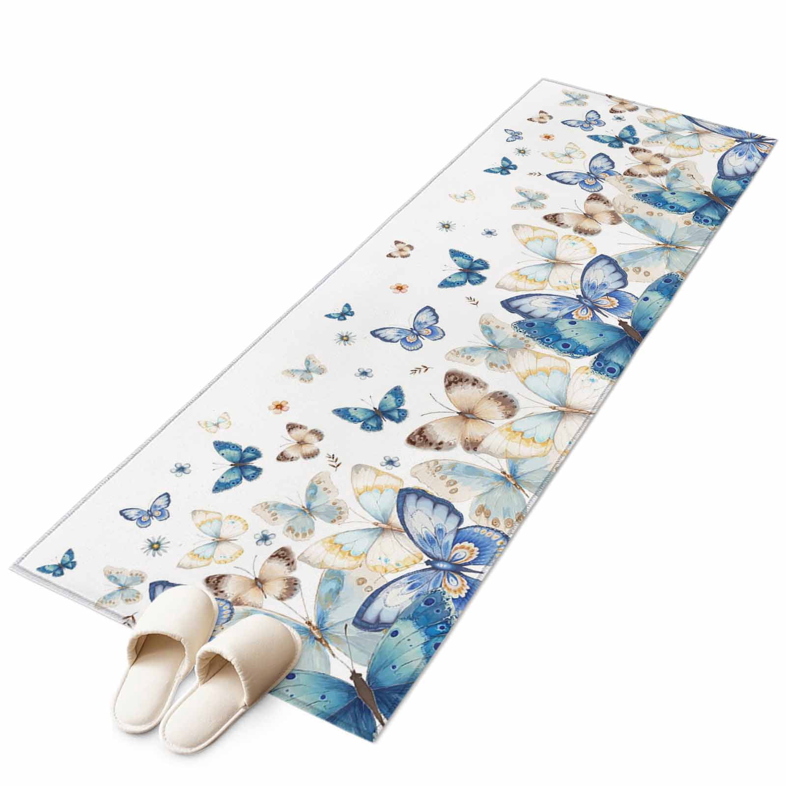 Naturestep Rug Butterfly Blue Butterfly Farmhouse 2'x6' Runner Rug, Spring Pastoral Butterflies ...