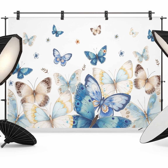 Blue Butterfly Farmhouse Backdrop for Photoshoot,Photography Photo Studio Background Wall Backdrop,Spring Pastoral Butterflies Back Drop Banner Panel for Portraits Wedding Party Live Streaming 7x5Ft