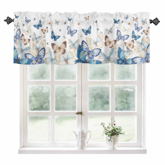 Blue Butterfly Farmhouse Kitchen Valances for Windows 42x12 Inch Kitchen Curtains Valances Rod Pocket Spring Pastoral Butterflies Bathroom Window Valances for Window Treatment Decor
