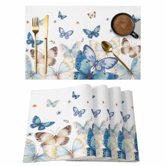 Blue Butterfly Farmhouse Placemats Set of 4 Spring Pastoral Butterflies Place Mats Indoor Wipeable Table Mats Washable Cloth Dining Table Placemats for Kitchen Holiday Party Home Decor 13x19 Inch