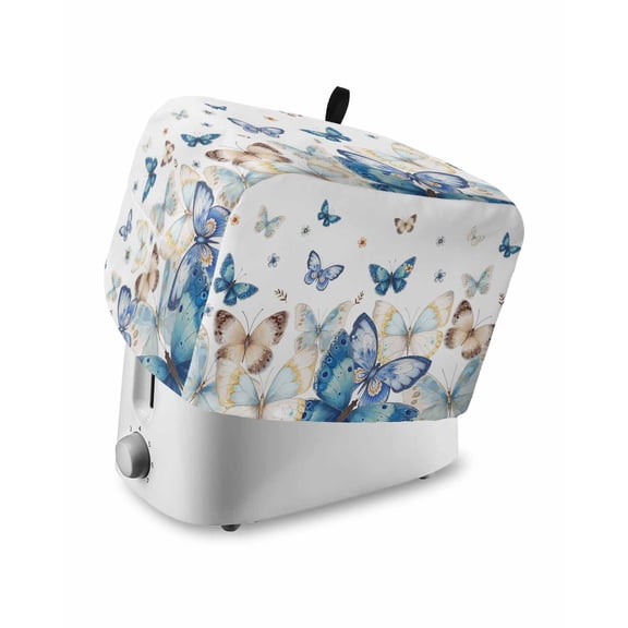 Blue Butterfly Farmhouse Toaster Cover 4 Slice, Large Kitchen Appliance Covers, Spring Pastoral Butterflies Toaster Oven Cover with Loop, Bread Machine Cover Polyester Dust Cover Protection