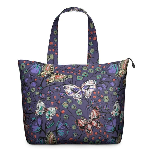 Blue Butterfly Floral Leaf Purple Pattern Travel Tote Bags for Women Carry On,Large Weekender Bags for Women Travel,Multi Functional Duffle Bag for Work,Shopping,Sports