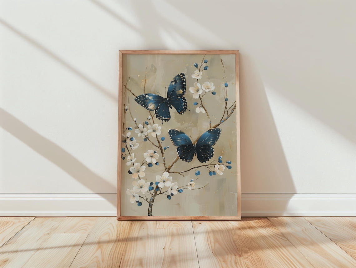 Photo inspiration: Rustic Spring Decor For Living Room Reference: Blue Butterfly Floral Realistic Botanical Decor Living Room Spring