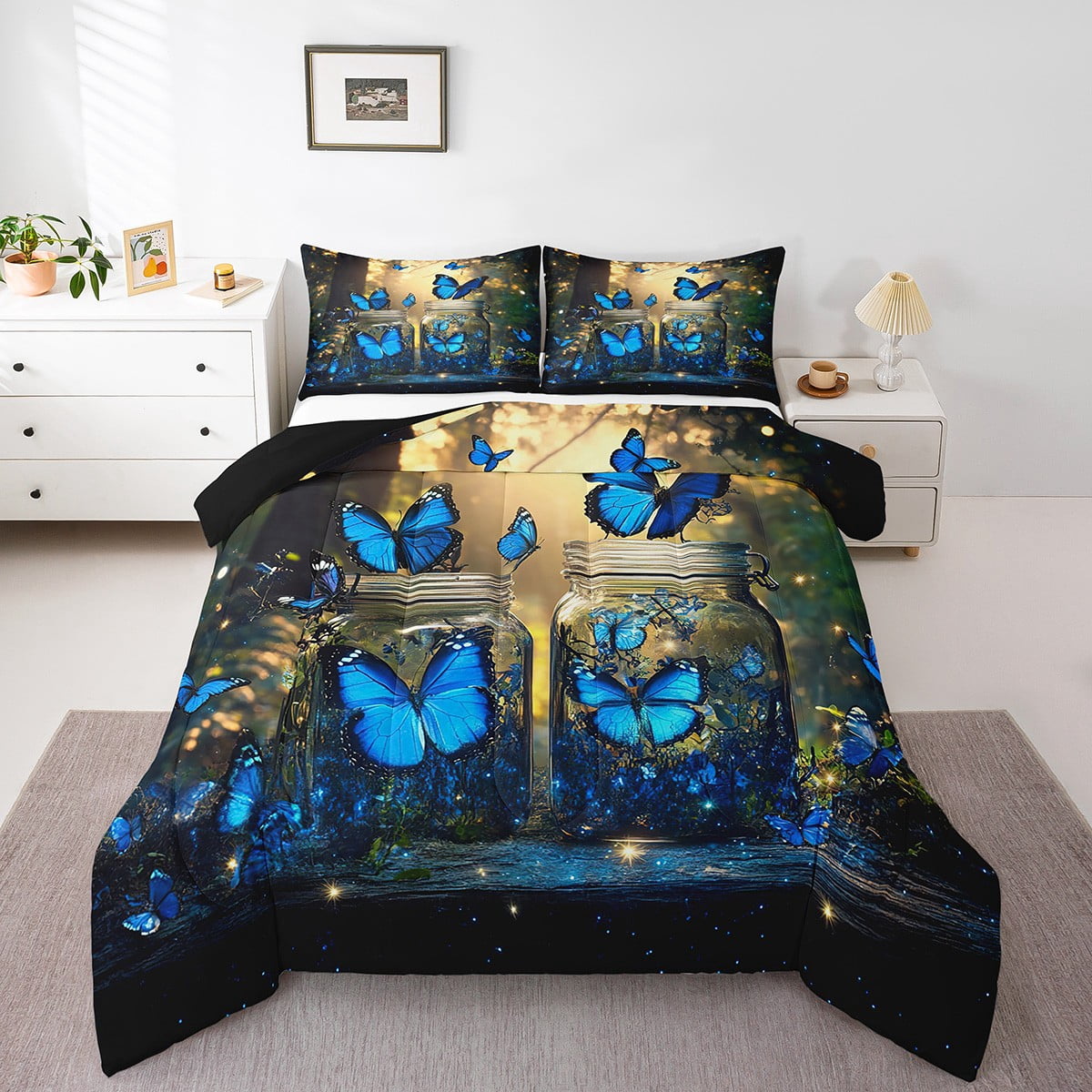 Blue Butterfly Full Bedding Dreamy Butterfly Comforter Set Dreamy Theme ...