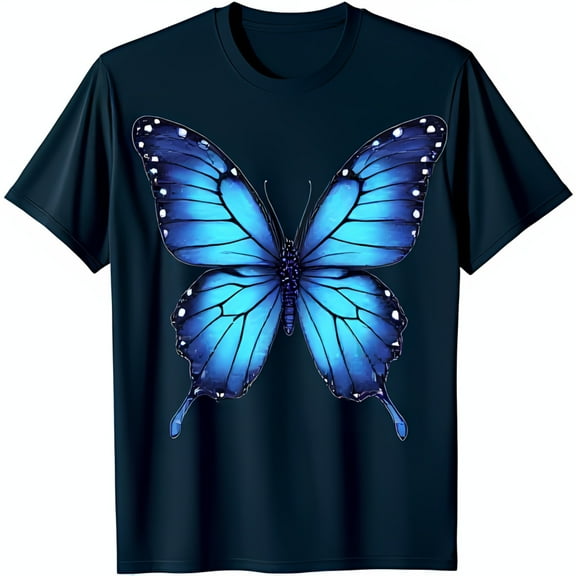 Blue Butterfly Graphic on Blue T-Shirt for Nature Lovers
