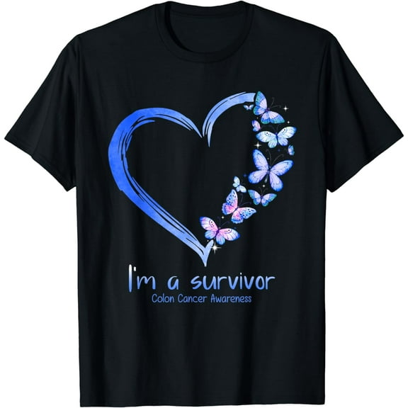 Blue Butterfly Heart I'm A Survivor Colon Cancer Awareness T-Shirt