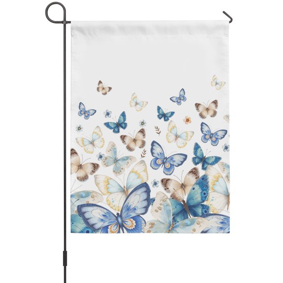 Blue Butterfly House Flags For Outdoor, Farmhouse Floral Small Double Side Yard Flags Weather Proof House Decor for Lawn Outside Holiday 28 x 40 Inches
