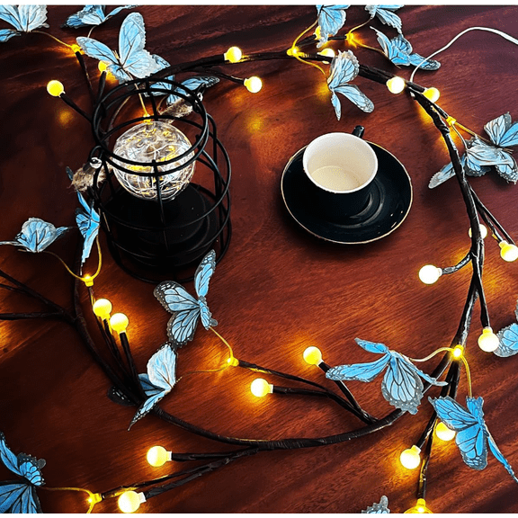 Blue Butterfly LED Tree Branch Lights for Wall Willow Vine Twig Decor Garland USB-Powered with 8 Lighting Modes Christmas Decorations Indoor for Home 2.3M 144LED
