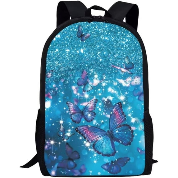 Blue Butterfly Large Lightweight Elementary BookbagsLarge Capacity Backpack Unisex 17 in