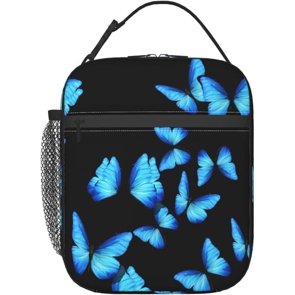Blue Butterfly Lunch Box Insulated Lunch Bag for Women Reusable Leakproof Cooler Portable Tote Lunchbox for Work Office Travel Picnic