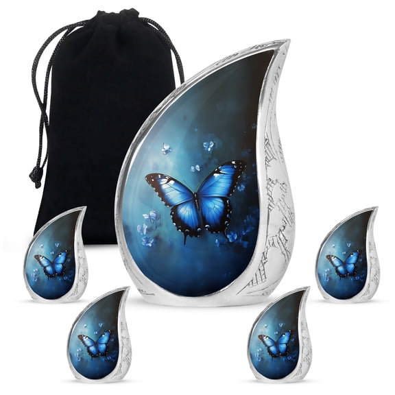 Blue Butterfly Memorial Small Urn For Ashes Adult Male And Female - Cremains Large Urn For Ashes For Women - Funeral Urns - Decorative Gift For Memorial Urns 10Inch And 3Inch 4 Keepsake