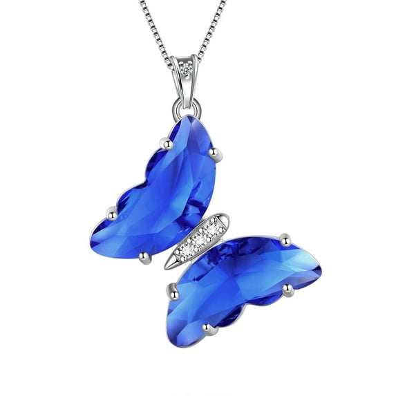 Blue Butterfly Necklace Sapphire September Birthstone Necklace Pendant 925 Sterling Silver Women Birthday Mother's Day Gifts Crystal Jewelry Juwaliy