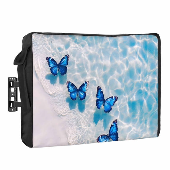 Blue Butterfly Outdoor TV Cover 48 to 50 inch Weatherproof Waterproof, Ocean Water TV Enclosures with Remote Control Pocket Flat Screen Protector for Outside