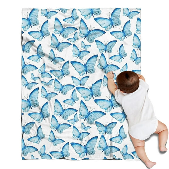 Blue Butterfly Pattern Blanket,Comfortable Soft Flannel Throw Blanket,All Season,Warm Lightweight Blankets for Sofa Bed Couch Living Room Chair,30"x40"
