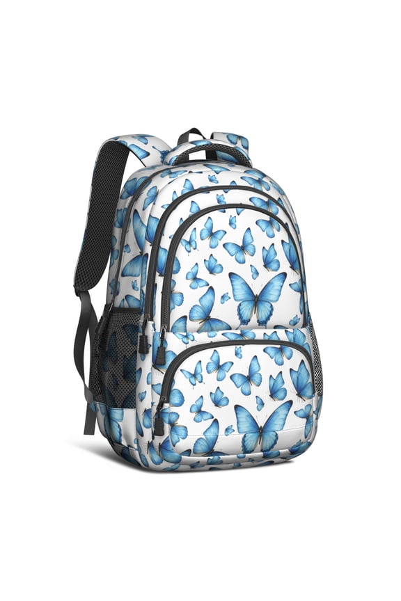 Blue Butterfly Pattern Cute School Backpack Bag with Padded Back and Adjustable Shoulder Straps 16.9 X 12.6 X 5.9 Inches