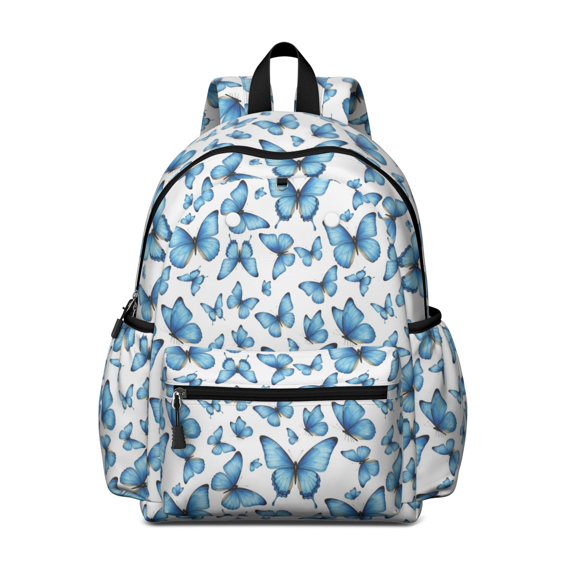 Blue Butterfly Pattern Cute School Backpack with Padded Back and Adjustable Shoulder Straps 13.4"x11"x4.7"