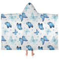 thumbnail image 1 of Blue Butterfly Pattern Hooded Bath Towel，60"x35" for Ages 3 To 12 Kids, Quick Dry Lightweight Soft Microfiber Hood Beach Towel Cover Up for Kids, 1 of 7