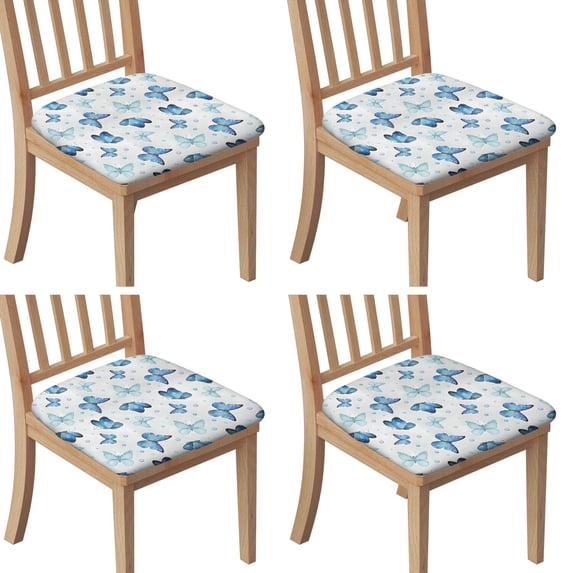 Blue Butterfly Pattern Seat Covers for Dining Room Chairs Set Of 4,Stretch Printed Washable Chair Seat Cover with Elastic Ties and Button,Removable Waterproof Couch Cushion Covers