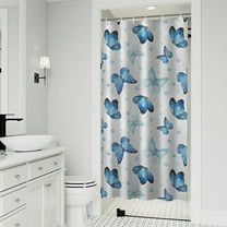 Blue Butterfly Pattern Shower Curtain 36"x72" ,Bathroom Decorative Shower Curtains Set with 12 Hooks,Modern Waterproof Washable Shower Curtain