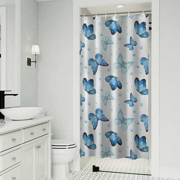 Blue Butterfly Pattern Shower Curtain 36"x72" ,Bathroom Decorative Shower Curtains Set with 12 Hooks,Modern Waterproof Washable Shower Curtain